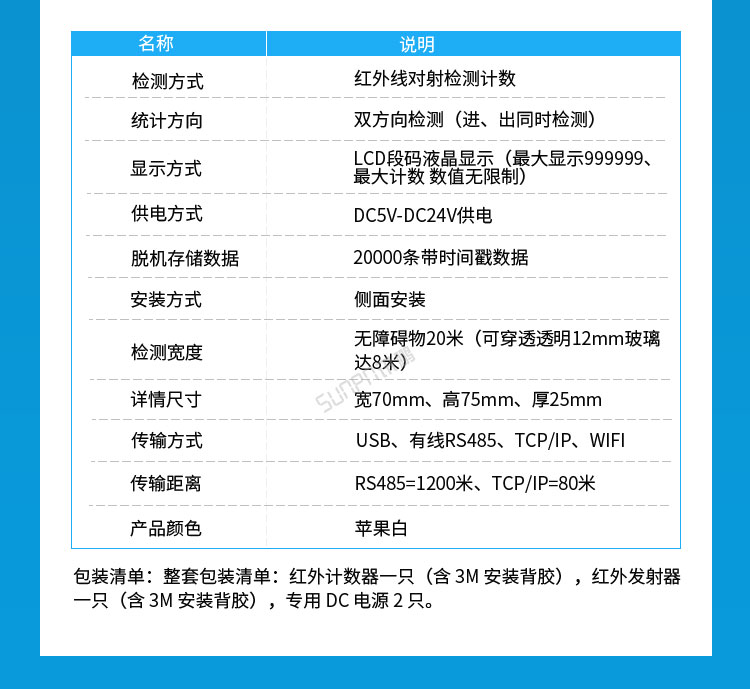 紅外人流量傳感器產品參數(shù)