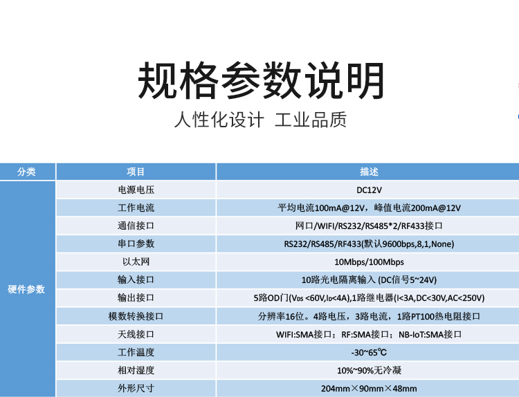NB-IOT工業(yè)物聯(lián)網(wǎng)網(wǎng)關(guān)參數(shù)說明 NB-IOT工業(yè)物聯(lián)網(wǎng)網(wǎng)關(guān)參數(shù)說明