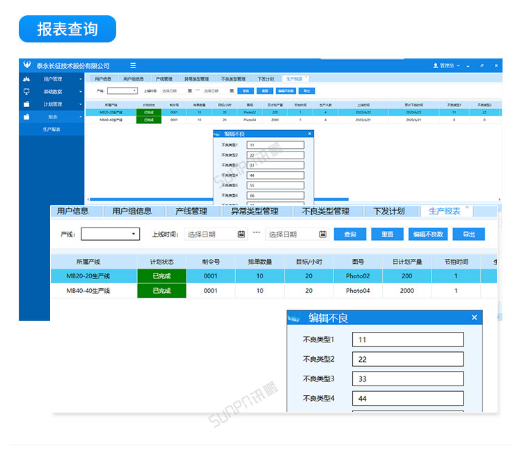 生產(chǎn)管理系統(tǒng)軟件后臺(tái)展示